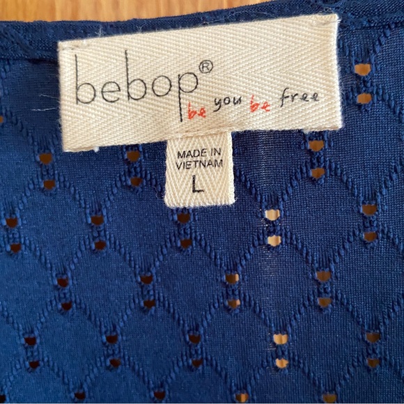 BEBOP Navy Tie Sleeveless Eyelet Fit + Flare lined dress -NWT -Size L (Large) - Picture 6 of 12